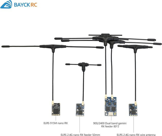 BAYCK Nano ExpressLRS Empfänger 915 MHz / 2,4 GHz mit T-Typ-Antenne und WLAN-Upgrade für RC FPV-Drohnen in Schwarz - Bild 1