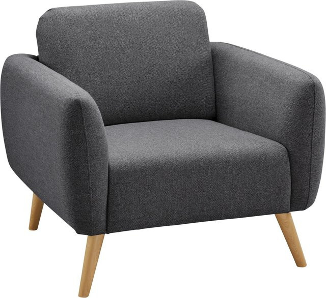 Bessagi Home Sessel Pia in Dunkelgrau mit Webstoff und Armlehnen im Retro-Design - Bild 1