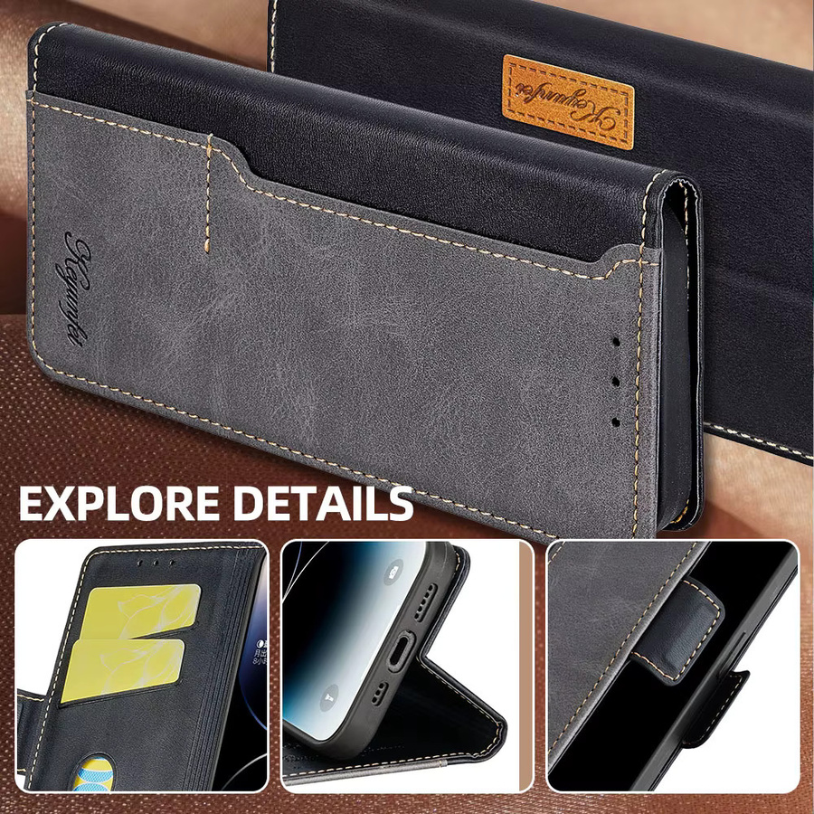 Business Leder Handyhülle für Samsung Galaxy S25 Ultra S25 FE Plus S25 Edge A56 A36 A26 A16 A17 A07 Book Case in Braun - Bild 2