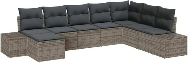 vidaXL Garten-Sofa-Set aus Poly-Rattan in Grau mit 8-teiligem Polster-Set und integriertem Kissen-Speicher - Bild 1