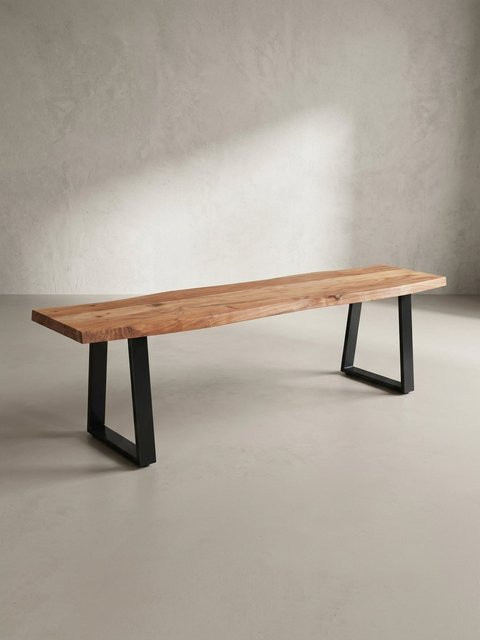 KADIMA DESIGN Esszimmerbank aus Akazie Massivholz und Metall mit Baumkante, braun, B/T/H: 140 x 40 x 46 cm - Bild 1