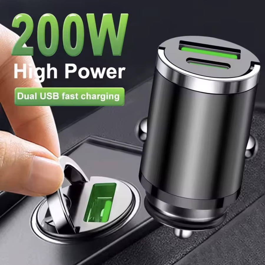 WDSZKMYF 200W Mini Dual Ports USB 2in1 Auto Ladegerät in Schwarz mit Schnellladefunktion für iPhone, Xiaomi, Huawei und Samsung - Bild 2