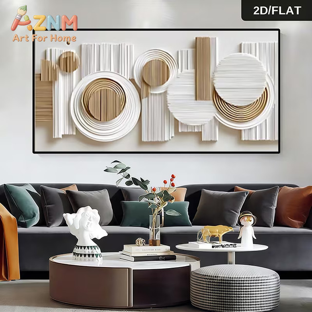 AZNM Wanddekoration 2D Flat – Minimalistisches geometrisches Leinwandgemälde in Mehrfarben, abstraktes Design, rechteckig - Bild 1
