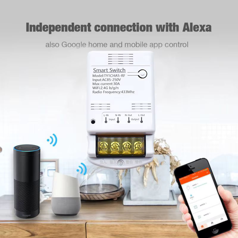 Tuya Smart Lichtschalter mit Wifi und Zigbee Fernbedienung, SmartLife Relais Modul kompatibel mit Alexa, 30A Ausgang - Bild 2