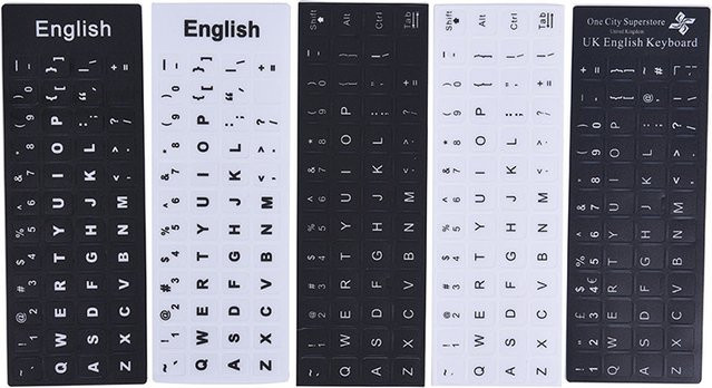 SD&HI Englische Tastatur-Ersatzaufkleber in Weiß auf Schwarz für PC, Computer und Laptop - Bild 1
