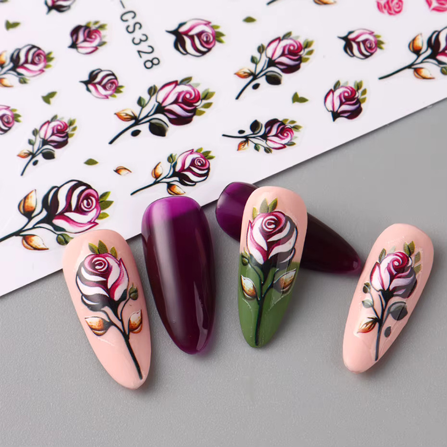 Full Beauty Rosen-Nagelkunst-Aufkleber, lila und rosa, 2 Stück - Bild 3