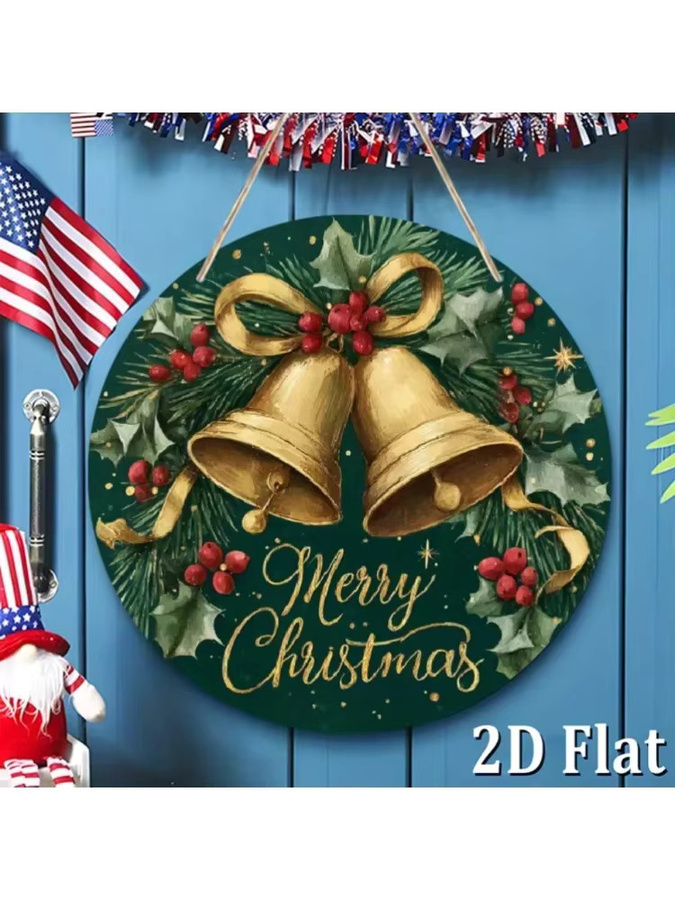 CIFBUY Vintage Weihnachts-Wanddekoration aus Metall mit Merry Christmas Schriftzug und goldenen Glocken, Rund, Durchmesser: 20 cm - Bild 4