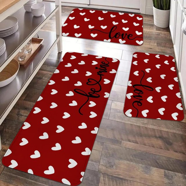 VIKAMA Küchenteppich-Set mit Herzmuster in Rot - Bild 1