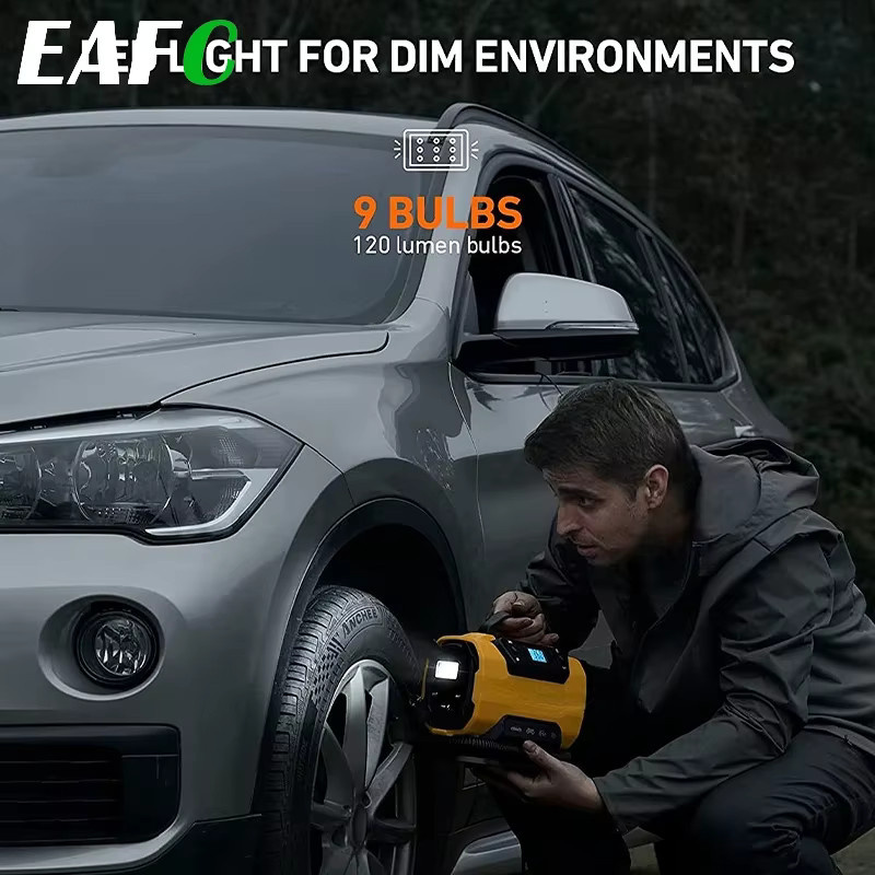 EAFC Tragbarer Luftkompressor Dual Power AC/DC Reifenfüllpumpe mit Digitalanzeige in Gelb, 150 PSI, 35 l/min - Bild 4