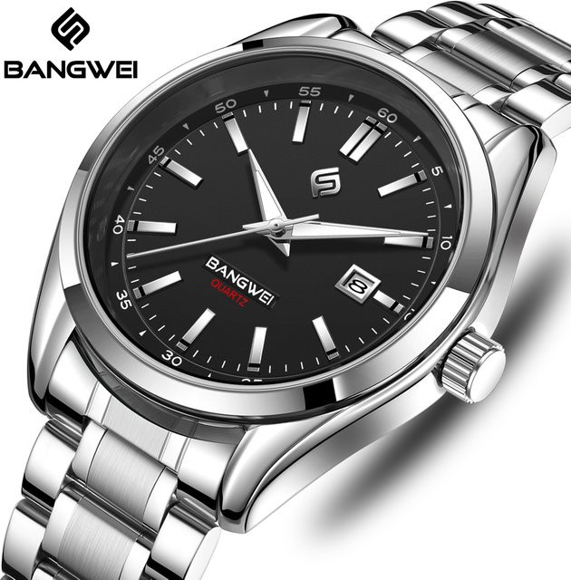 LIGE Armbanduhr Quarz, Edelstahl, Schwarz, Silber, Herren - Bild 1
