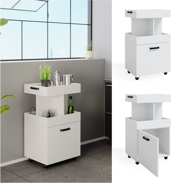 Vicco Hausbar Kamber Minibar Weiß mit Tür und Rollen B: 50 cm, H: 89 cm, T: 41 cm - Bild 1