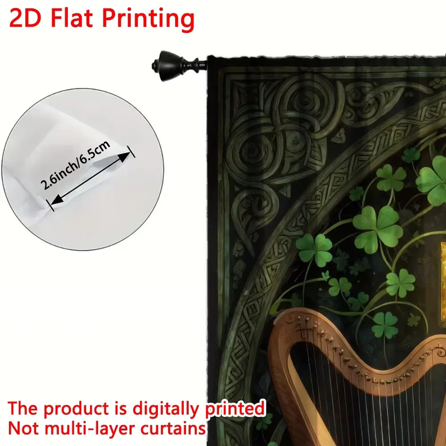 VOZMIO 2er Set St. Patrick's Day Vorhang mit keltischem Kreuz, Harfe und Mädchen in Multicolour - Bild 5