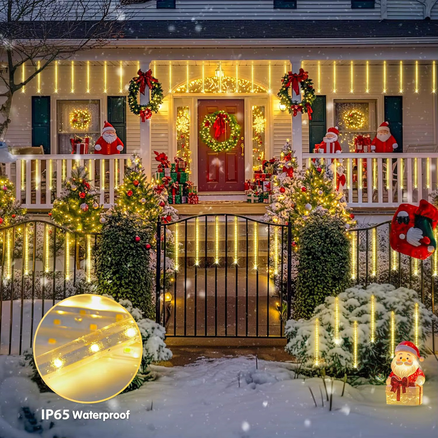 IEEYEEY Solar-LED-Meteorschauer-Lichterkette in Icicle-Optik, wasserdichte LED-Tropfenbeleuchtung für Garten, Baum und Dachrand, ideal als Weihnachts- und Hochzeitsdekoration - Bild 2