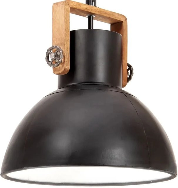 vidaXL Hängelampe im Industriestil aus Metall und Holz, Schwarz/Braun, Durchmesser: 40 cm, E27, 25 W - Bild 1