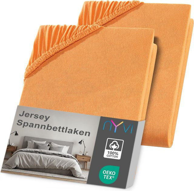 NYVI DreamScience Jersey Spannbettlaken im 2er Pack, Orange, B/T: 90 x 200 cm bis 100 x 200 cm, für Matratzen bis 22 cm Höhe, bügelfrei und weich - Bild 1