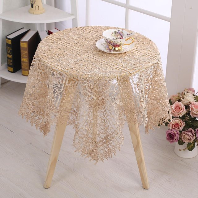 Runde Spitzentischdecke von Your Warm Home mit floraler Bestickung in Dunkelbraun, Durchmesser: 110 cm - Bild 1