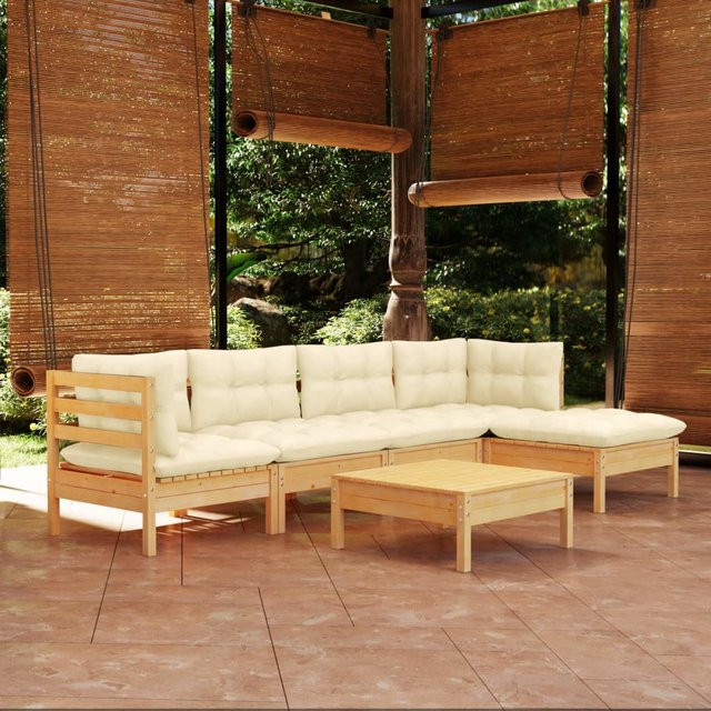 vidaXL 6-tlg Garten-Lounge-Set aus Kiefernholz mit beige Kissen - Bild 2