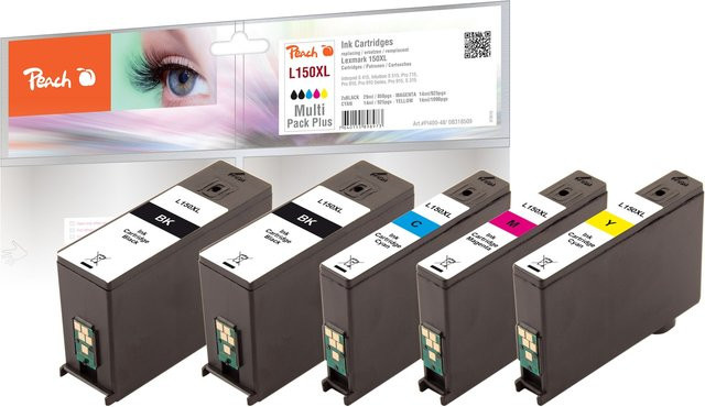 Peach L150 XL Spar Plus Pack Druckerpatronen für Lexmark No. 150XL, kompatibel mit Lexmark Interpret S 415 und Lexmark Intuition S 515, Multicolor (Schwarz, Cyan, Magenta, Gelb) - Bild 1