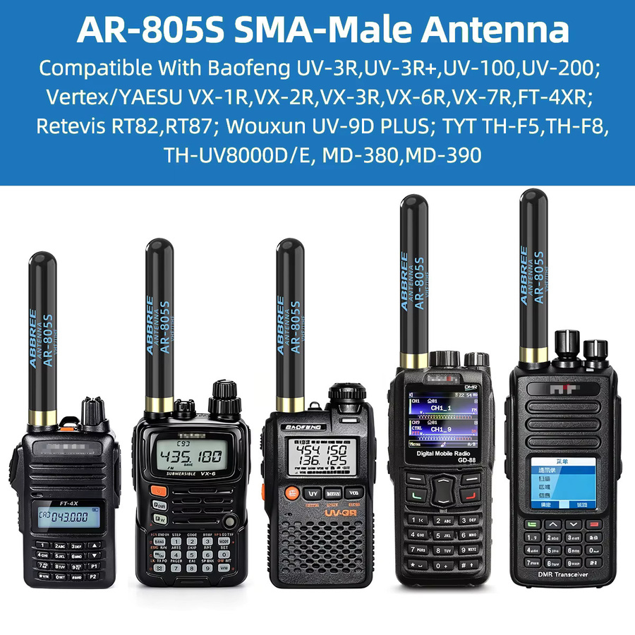 ABBREEE AR-805S SMA-Male Walkie-Talkie-Antenne in Schwarz für YAESU Vertex VX-3R VX-6R 7R FT-4XR Baofeng UV-3R und Wouxun TYT Zwei-Wege-Funkgeräte - Bild 5