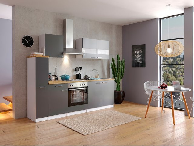 Respekta Küchenzeile KB240WG Einbauküche mit Soft-Close-Türen in Weiß und Grau, Breite: 240 cm - Bild 1