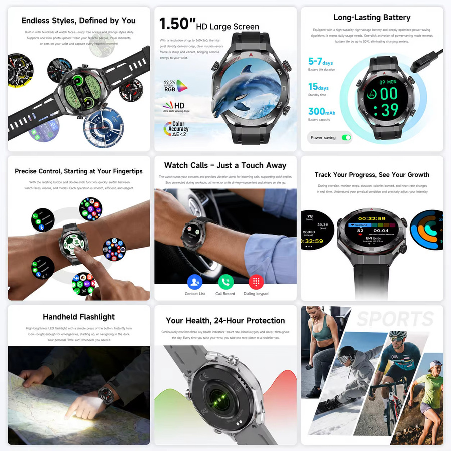 rollstimi Smartwatch, Herren, Schwarz, Silikon, GPS, Bluetooth - Bild 2