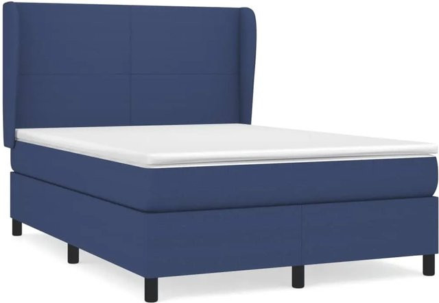vidaXL Boxspringbett mit Matratze Hybrid-Design in Blau und Weiß, B/T/H: 140 x 200 cm - Bild 1