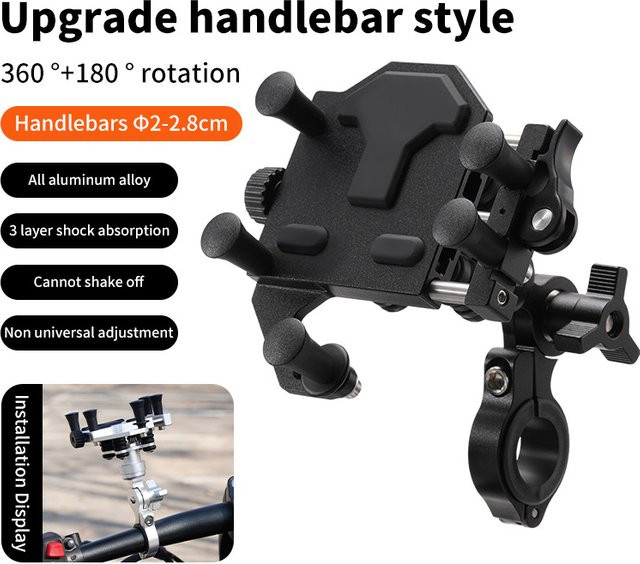 WOSAWE Motorrad-Handyhalterung aus Aluminiumlegierung in Silber mit 360 Grad Drehung und Anti-Shake-Funktion für GPS-Navigation - Bild 1