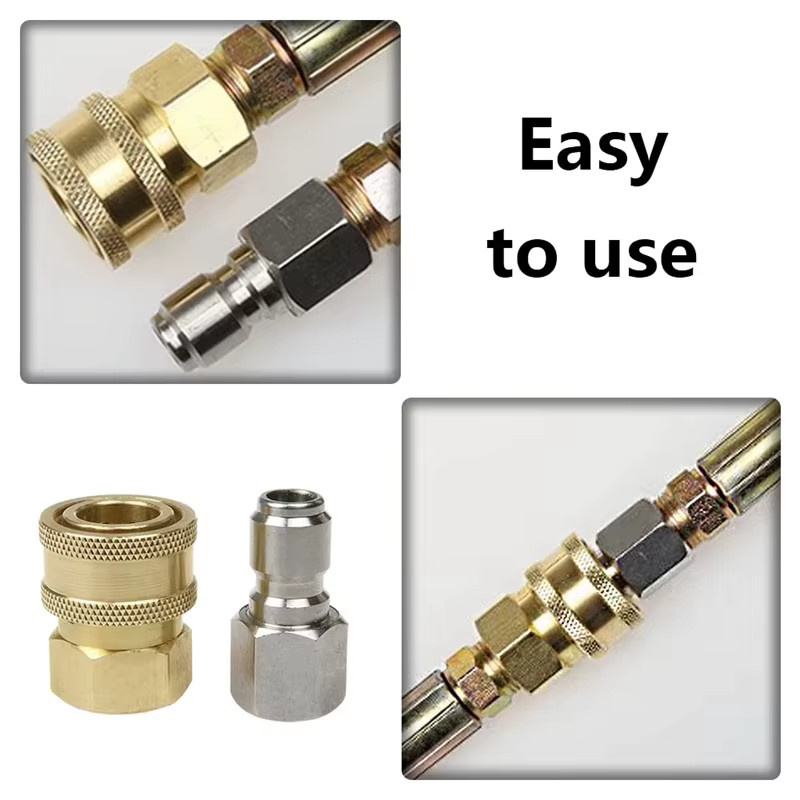 Hochdruckreiniger-Adapter Set mit Schnellanschluss und Schnellverschluss für Gartenschlauch und Wasserpistole, 1/4 Zoll, Farbe: Gold - Bild 2