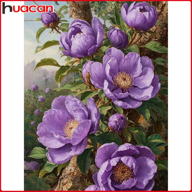 Huacan 5D-Diamantgemälde Pfingstrose Set mit lila Blumenmotiven B: 30,0 cm, H: 20,0 cm - Bild 1