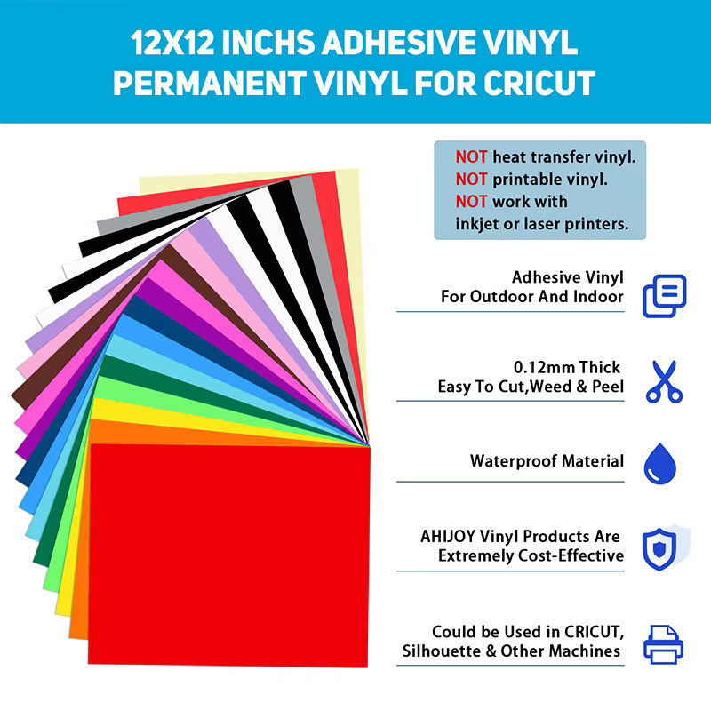 20 Stück selbstklebendes Vinyl in Multicolour für Cricut-Maschinen, 30,5 x 30,5 cm pro Bogen für Scrapbooking, Schilder und Autoaufkleber - Bild 2