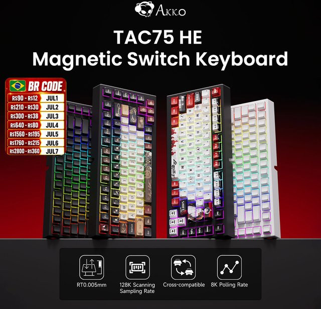 AKKO TAC75 HE Gaming-Tastatur 75 % mit Magnetschalter, Rapid Trigger 0,005 mm, 8K RGB Wired Esports Custom Keyboard, Schwarz - Bild 1