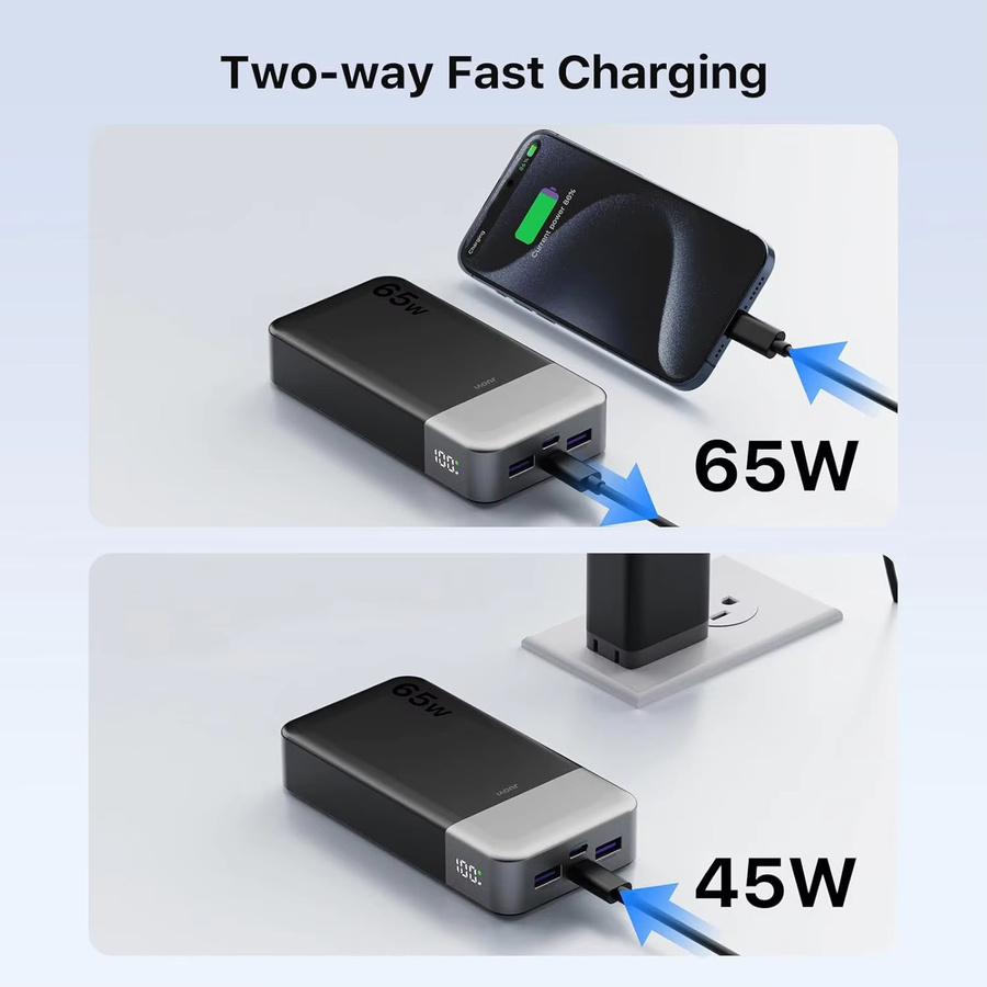 JUOVI Tragbare Powerbank 20000mAh mit 65W Schnellladung und USB-C in Pink - Bild 4