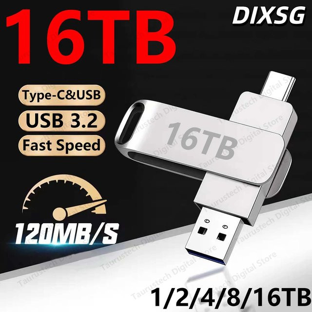 DIXSG USB-Stick USB 3.2 mit 2 TB Kapazität, High-Speed Metall-Pendrive mit USB-C Anschluss, Silber - Bild 1