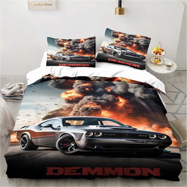 Gu Tao Bettwäsche-Set Retro Dodge SRT Hellcat Racing mit Bettbezug und Kissenbezügen, Mehrfarbig, B/H: 200 x 200 cm - Bild 1
