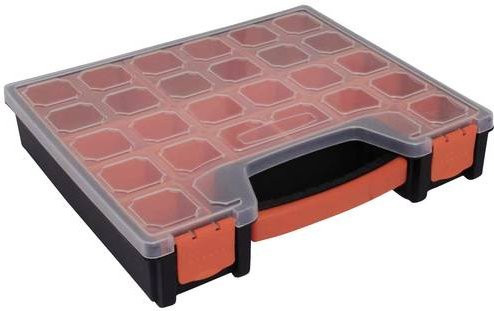 Quadrios 23SA094 Sortimentskasten mit 14 festen Fächern, Schwarz-Orange-Transparent, B: 27,2 cm, T: 31,2 cm, H: 6 cm - Bild 1