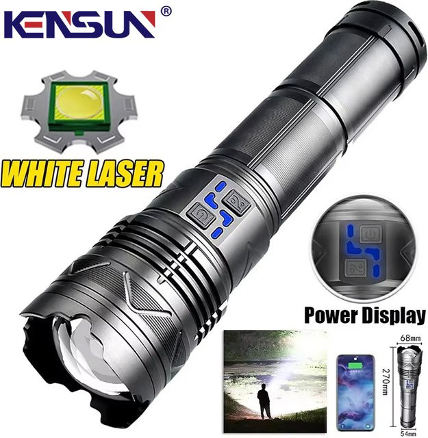 KENSUN LED-Taschenlampe mit Zoom und Leistungsanzeige, wiederaufladbare Outdoor-Camping-Laterne in Schwarz - Bild 1