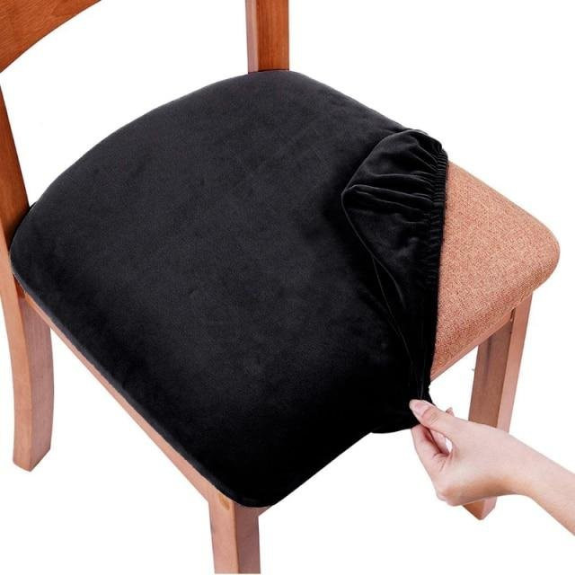 Waschbare Samt-Spandex Sitzbezüge für Esszimmerstühle, elastische Kissenbezüge in Schwarz - Bild 1