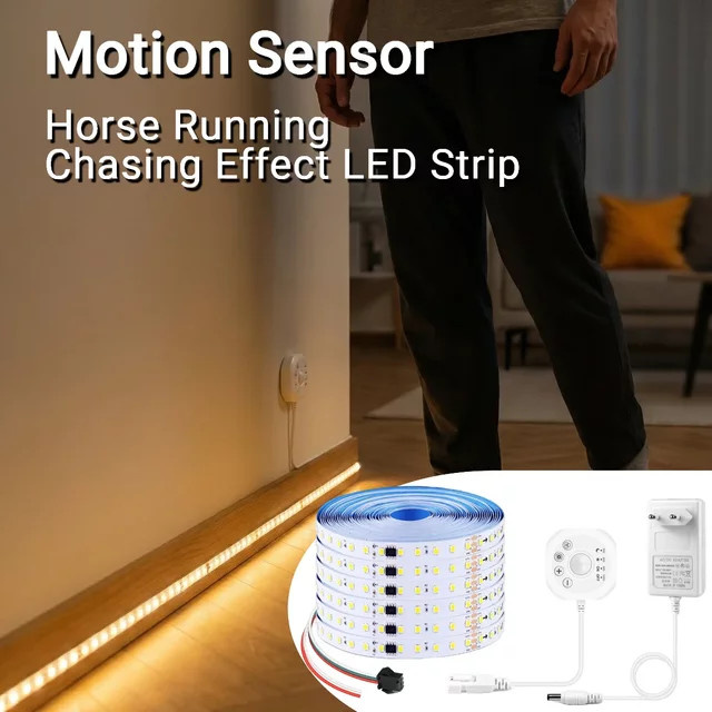 Gyarfas LED-Lichtstreifen Set mit Bewegungssensor für Treppen und Flur, Dynamisches Fließendes Wasser Licht, 24V, Weiß, 15m (10m + 5m) - Bild 1