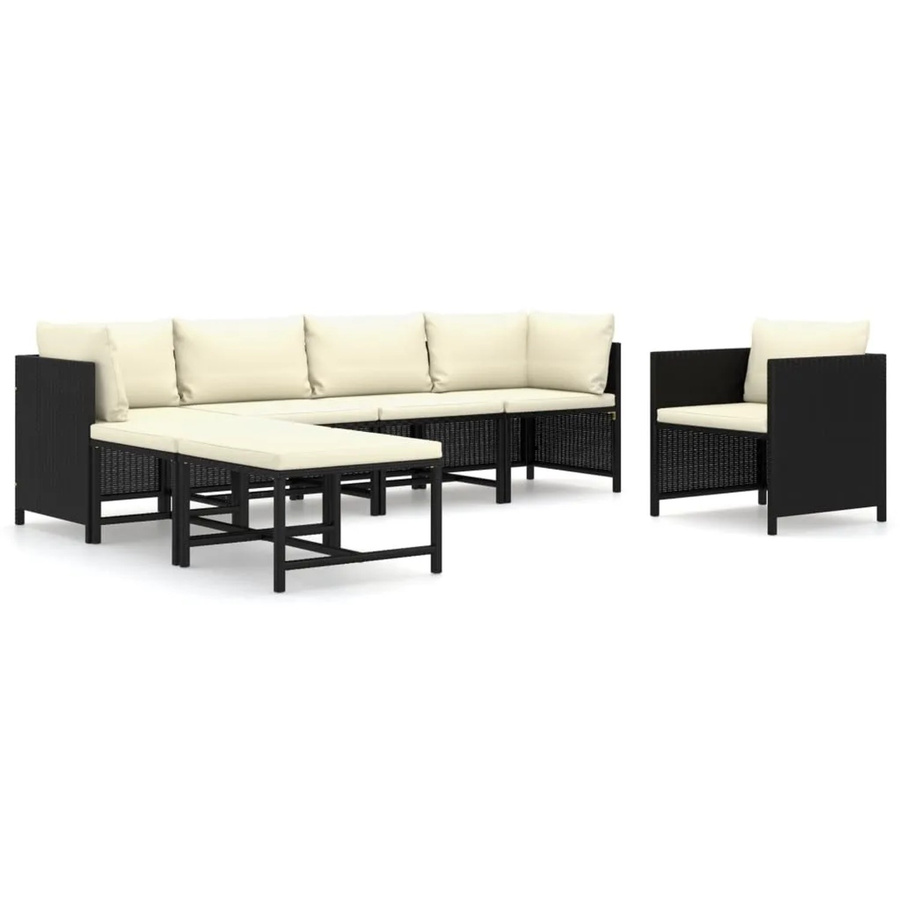 vidaXL 7-tlg Garten-Lounge-Set aus Poly Rattan in Schwarz mit Kissen und Ottoman im L-Shape Design - Bild 2