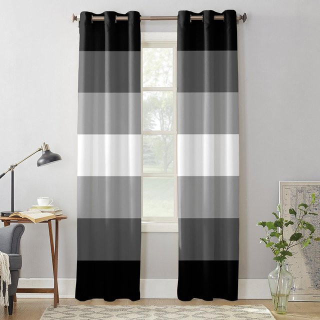 Super Six Fenstervorhang mit Farbverlauf und Streifen in Schwarz-Weiß, semi-transparent, Breite: 135 cm, Höhe: 115 cm - Bild 1
