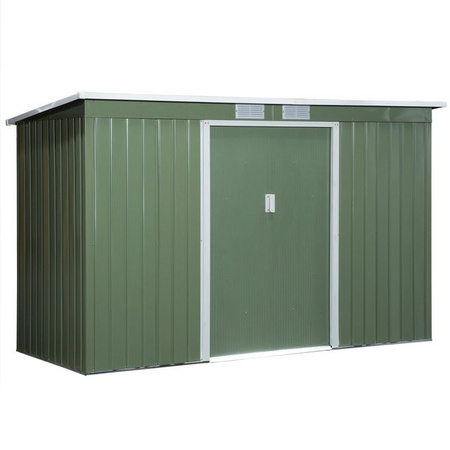 Outsunny Gartenhaus Geräteschuppen aus Stahl mit Schiebetür und Lüftungsfenster, Pultdach, Hellgrün, B/T/H: 280 x 130 x 172 cm