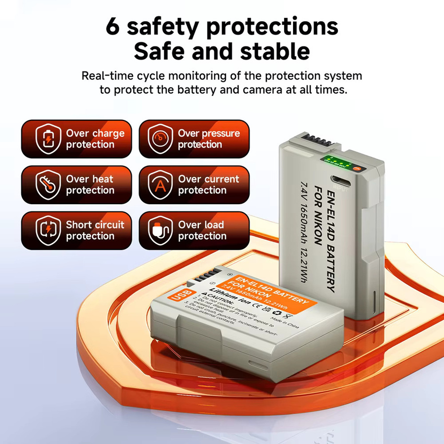 PALO USB Kamera Batterie EN-EL14 EN-EL14a mit 1650 mAh für Nikon P7000 P7700 P7800 D3100 D3400 D3500 D5100 D5300 D5600 in Grau - Bild 3