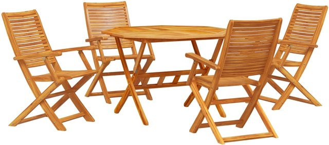 vidaXL 5-tlg. Garten-Essgruppe aus Massivholz Akazie in Braun, runder Tisch und 4 Stühle, rustikal geölt, B/T/H: 110 x 110 x 75 cm - Bild 1