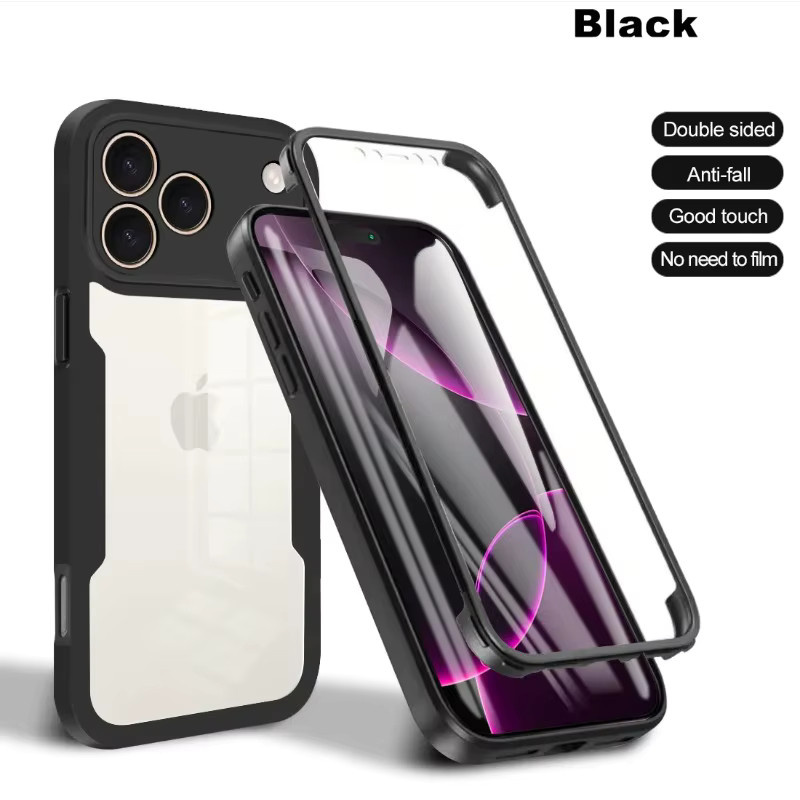 Stoßfeste 360 Grad Dual-Schicht Schutzhülle für Apple iPhone 17 Air 16 15 14 13 12 11 Pro Max Plus in Transparent und Blau mit voller Abdeckung aus TPU - Bild 4
