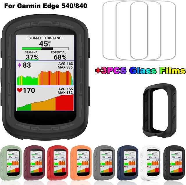 3er-Set Silikon Schutzhüllen und Glasfolien für Garmin Edge Solar Edge 540 und Edge 840 in Rot - Bild 1