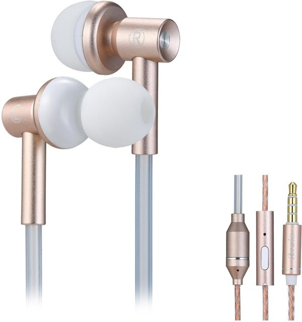 IBRAIN FC33-E Strahlungsfreie Air-Tube-In-Ear-Kopfhörer aus Aluminium-Metall mit Mikrofon und Lautstärkeregler in Rose Gold - Bild 1