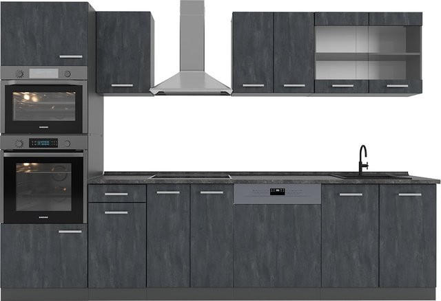 Vicco Küchenzeile R-Line in Schwarz Beton und Anthrazit mit Arbeitsplatte, Breite: 300 cm - Bild 1