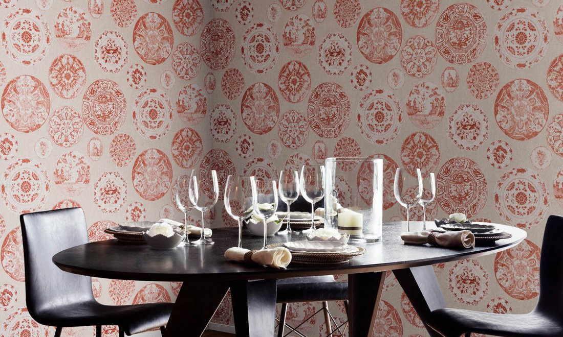 Flamant Wallpaper Ceramique Mistral Vlies Tapete in Orange und Rot mit abstraktem Vintage-Design - Bild 1