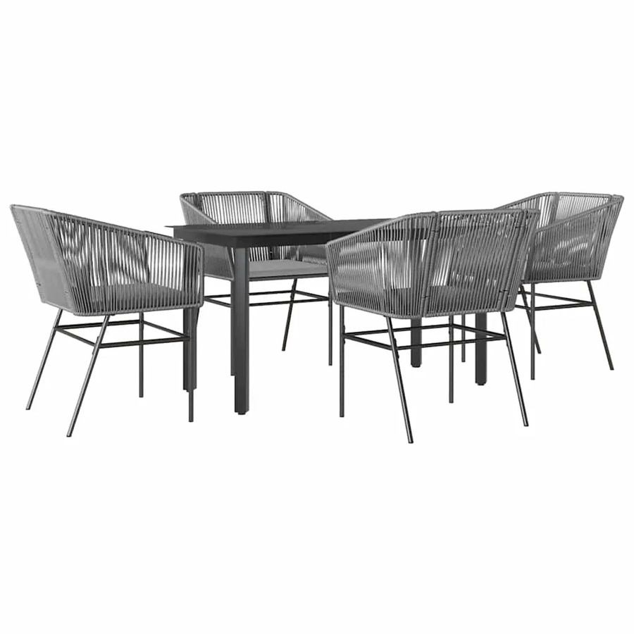 vidaXL 5-teilige Garten-Essgruppe aus Poly Rattan und Glas in Grau mit Kissen - Bild 2