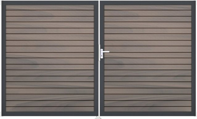 GroJa Steckzaun-Tor Solid-Rhombus 2-flügelig DB703 DIN Rechts in Bi-Color Grau aus Aluminium und BPC - Bild 1